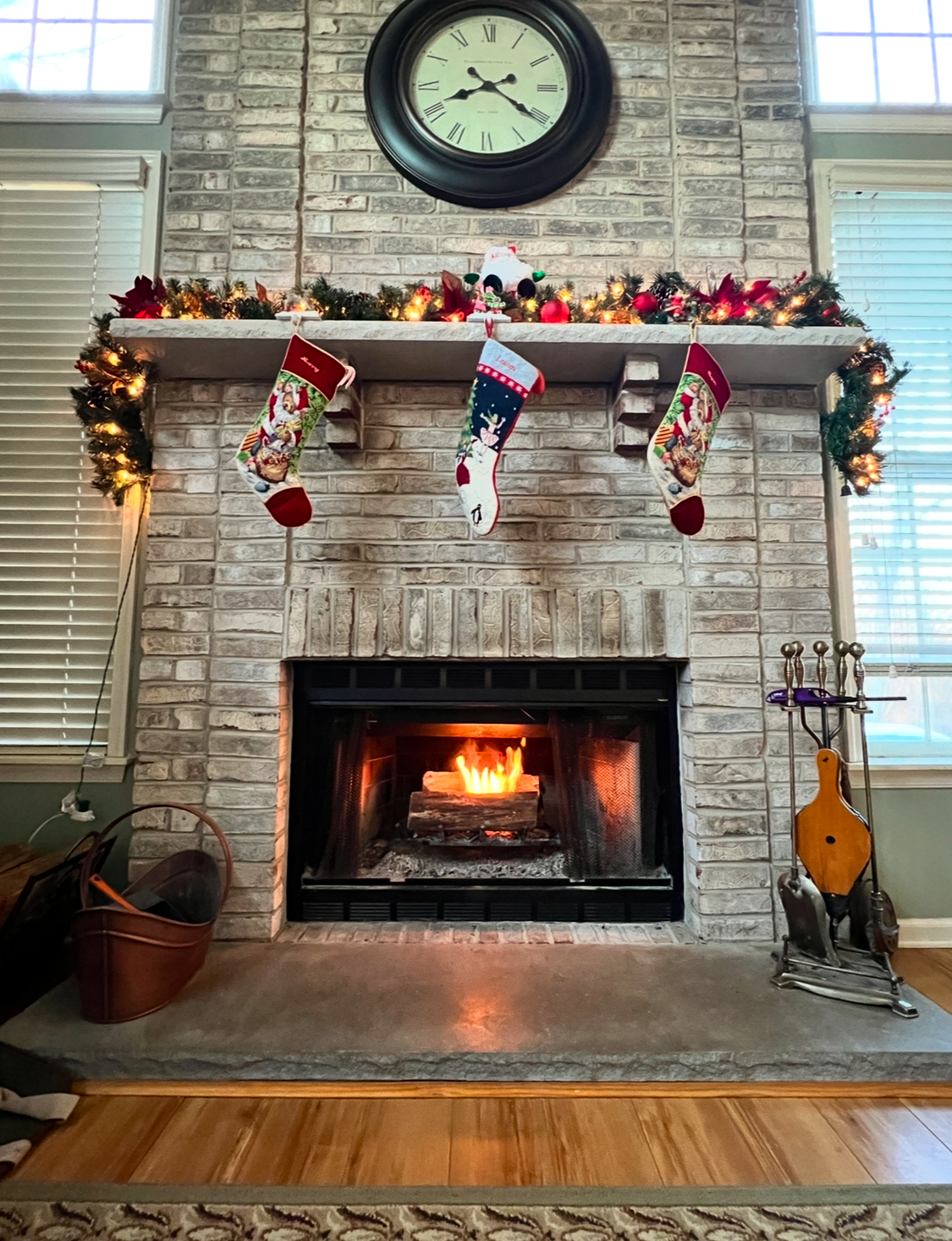 Fireplace during Christmas season
